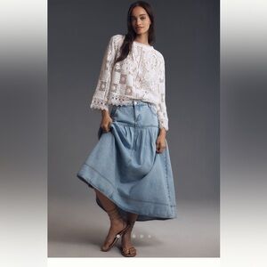 Anthropologie Pilcro denim basque waist midi pleated midi skirt 2P